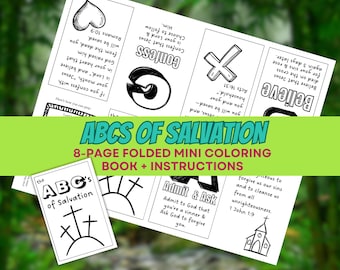 ABCs of Salvation Mini Book | Gospel Tract Coloring | VBS Activity | Bible Verse Coloring | Childrens Church Printable