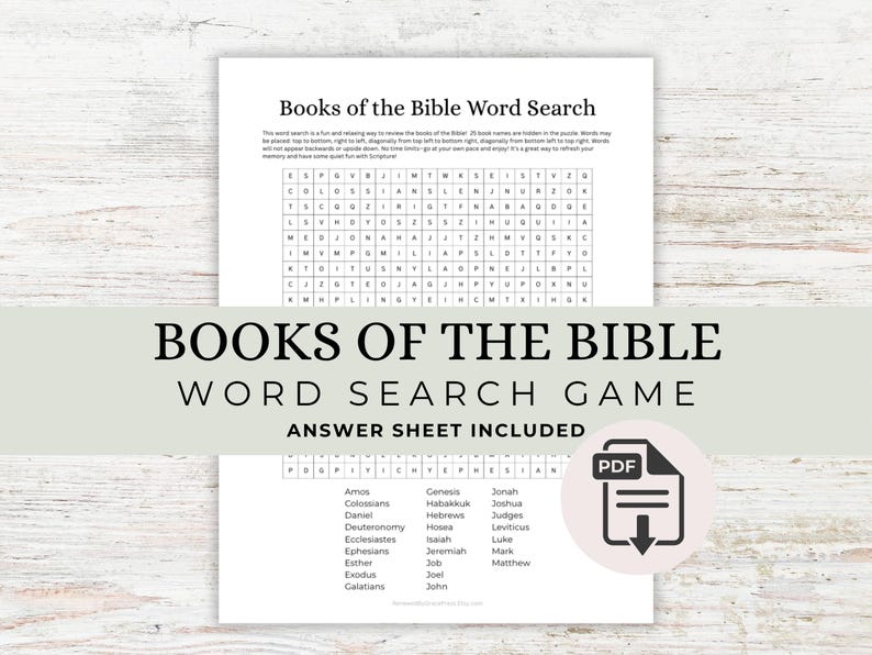 Books of the Bible WORD SEARCH Printable Bible Games for Kids Fun Bible ...