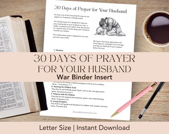30 Days Prayer for Your Husband War Binder Insert Printable Christian Marriage Scripture Guide