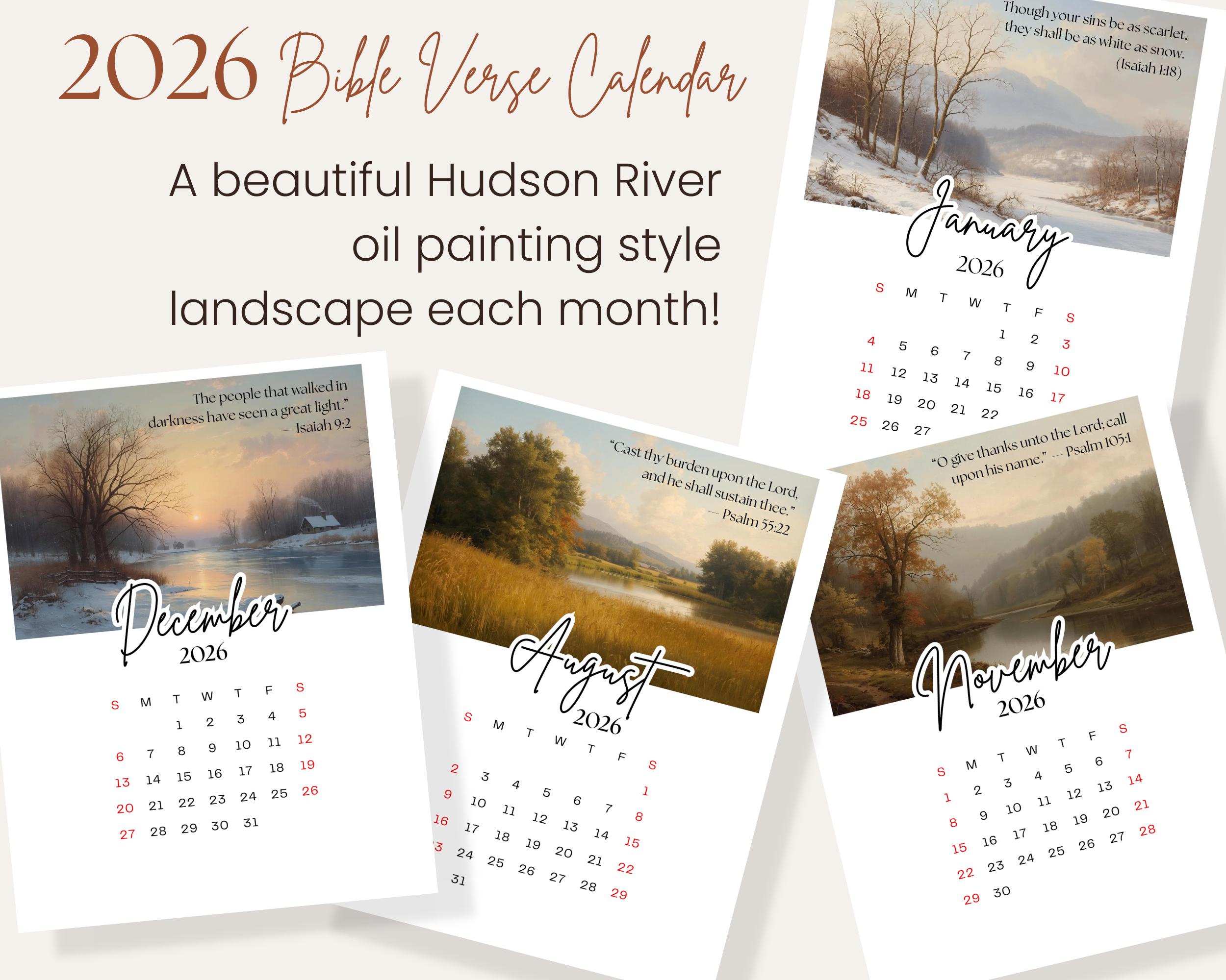 2026 Bible Verse Calendar Printable • Christian Scripture Wall Art ...