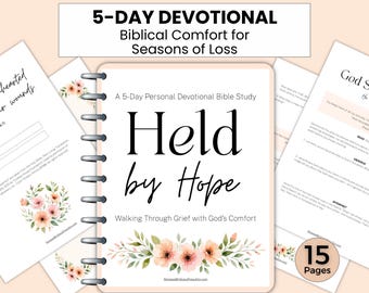 Held by Hope verdriet devotionele afdrukbare bijbelstudie voor vrouwen, christelijke rouwdagboek pdf, bijbels troost na verlies, begeleide gebedsstudie