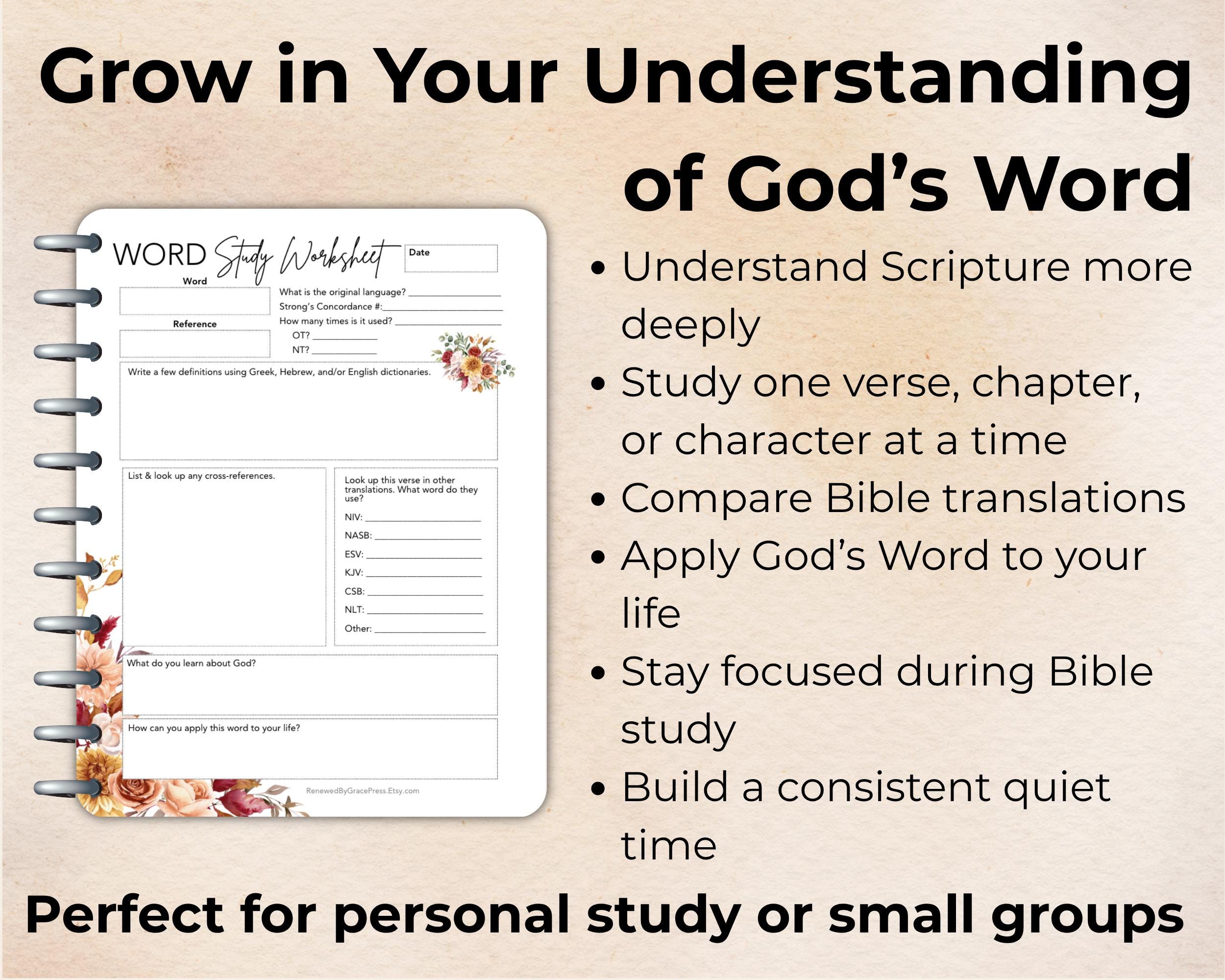 Fall Floral Bible Study Worksheets Bundle, Printable Bible Study ...