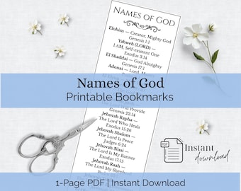 Marcador de los Nombres de Dios para imprimir / Marcadores de las Escrituras Cristianas / Herramienta de estudio bíblico