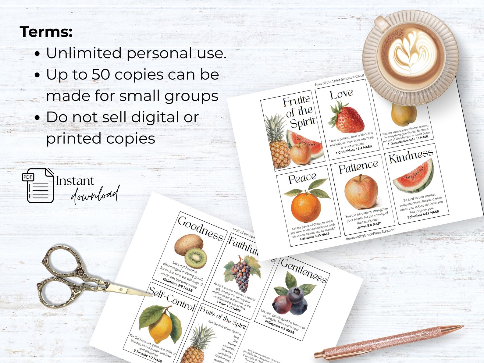 Fruit of the Spirit Scripture Cards Printable, Galatians 5 NASB Bible ...