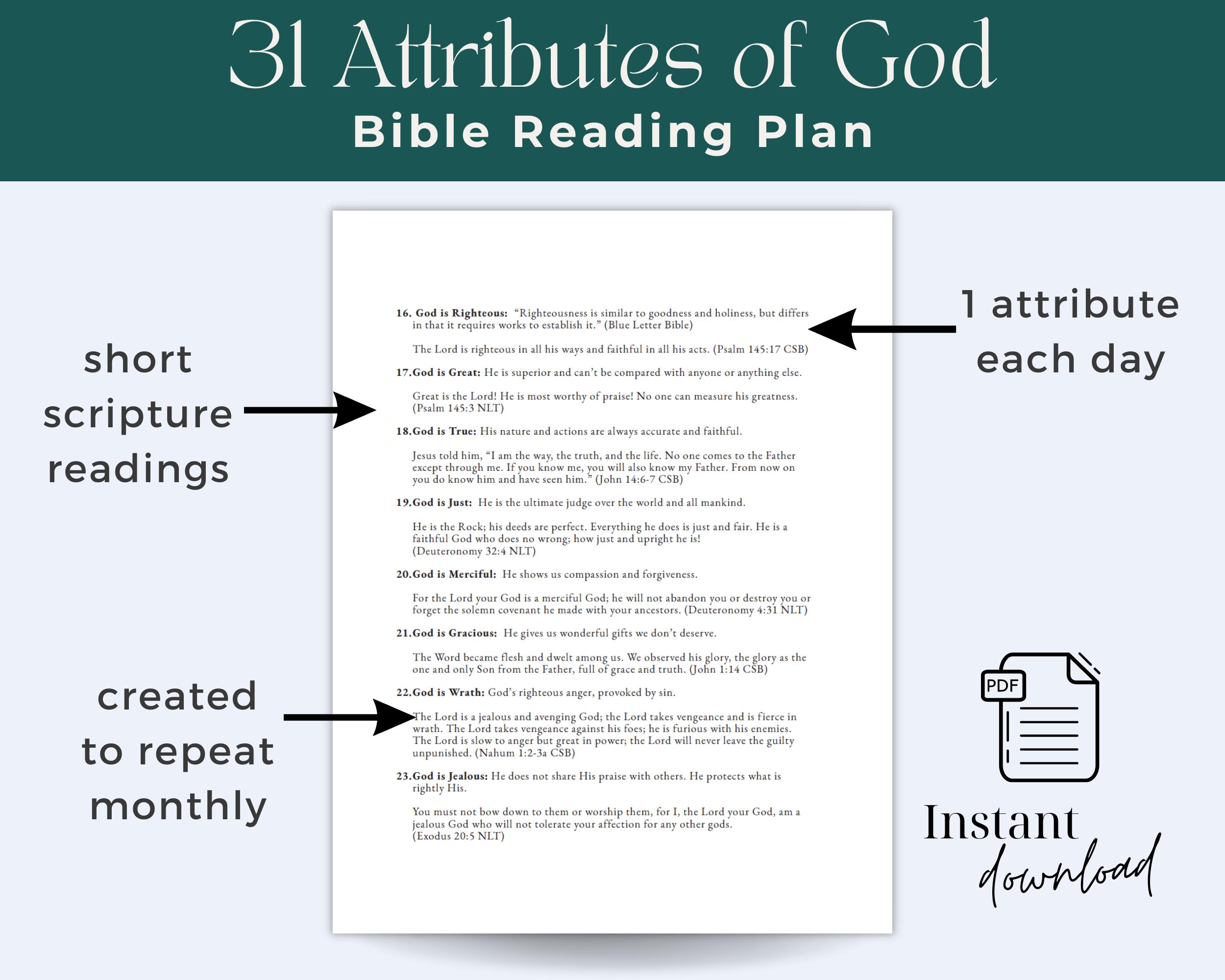 Attributes of God Reading Plan, 1 Month Schedule, Printable Daily Bible ...