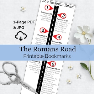 Romans Road Bookmark Printable, Christian Scripture Card Bible Study Resource Gospel Tract for Outreach Digital Instant Download PDF JPG