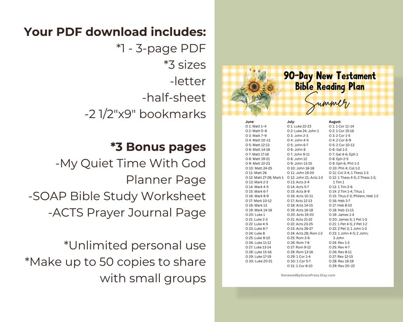 90 Day New Testament Bible Reading Plan Summer Printable Tracker PDF - Etsy