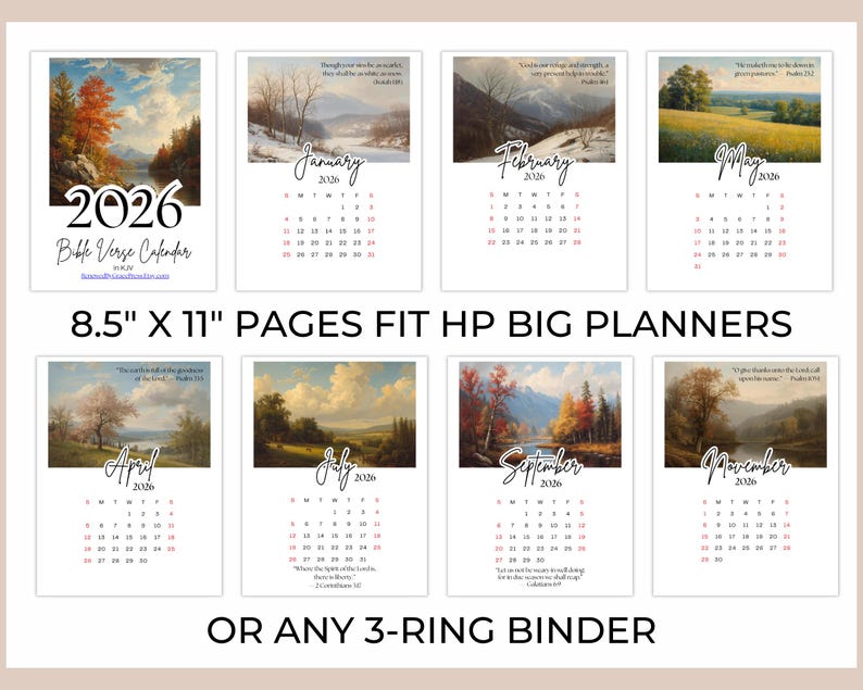 2026 Bible Verse Calendar Printable • Christian Scripture Wall Art ...