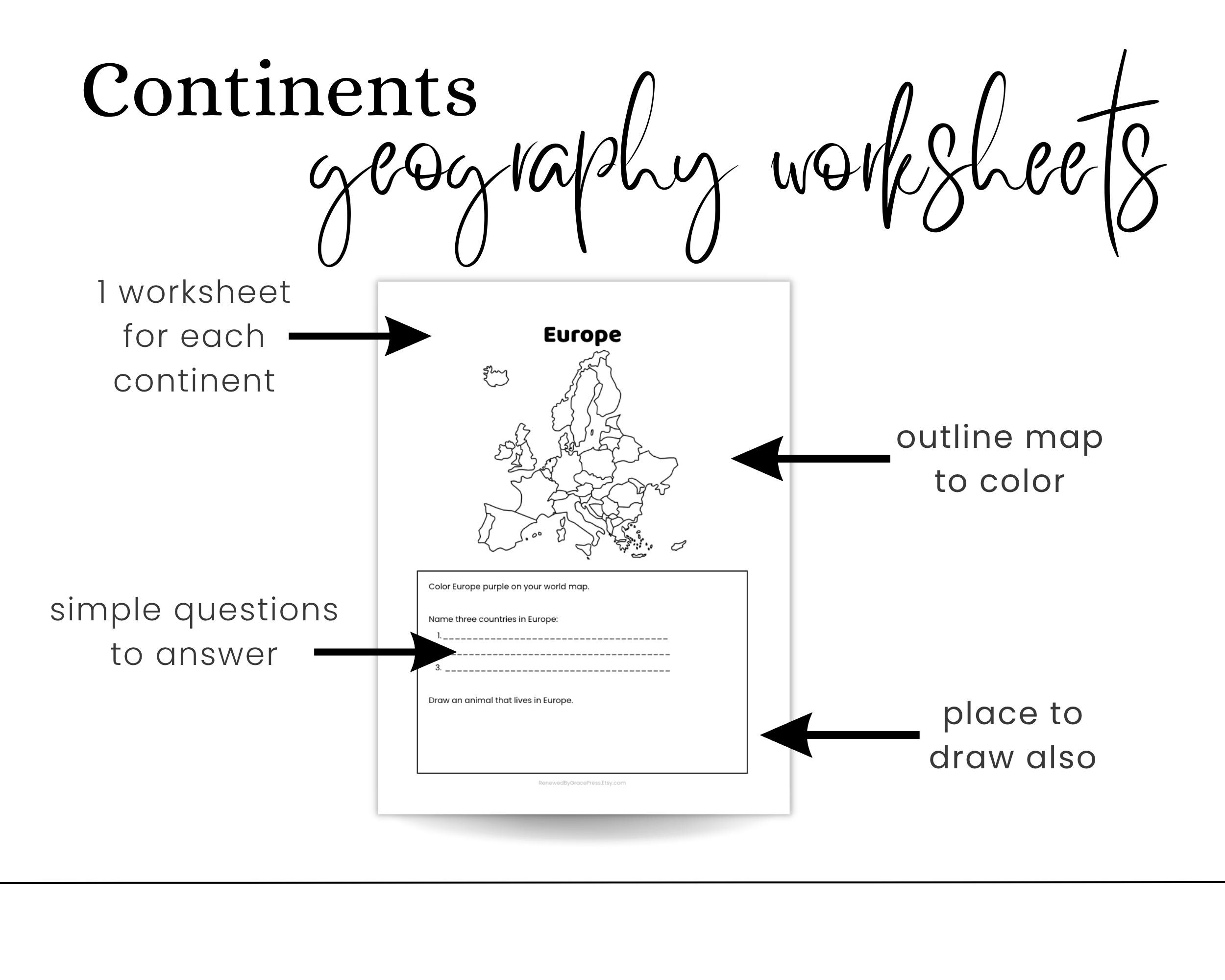Continents Workbook for Kids Printable Geography Worksheets Homeschool ...