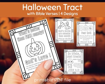 聖書の一節が印刷されたキリスト教のハロウィーン小冊子、トランク・オア・トリート、秋のフェスティバル、子供向け福音カード、教会配布物、即時ダウンロード