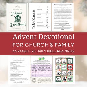 Könnte beinhalten: Ein Adventsandacht für Kirche & Familie, mit 44 Seiten und 25 täglichen Bibellesungen. Das Cover zeigt den Titel und eine Grafik. Das Bild enthält ein Inhaltsverzeichnis und Seiten mit Text und Illustrationen.