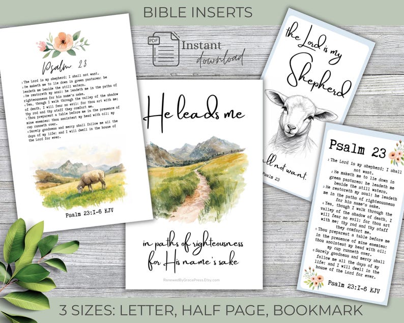 Psalm 23 Bible Tip Ins Printable | Bible Journaling Inserts | Loaded ...