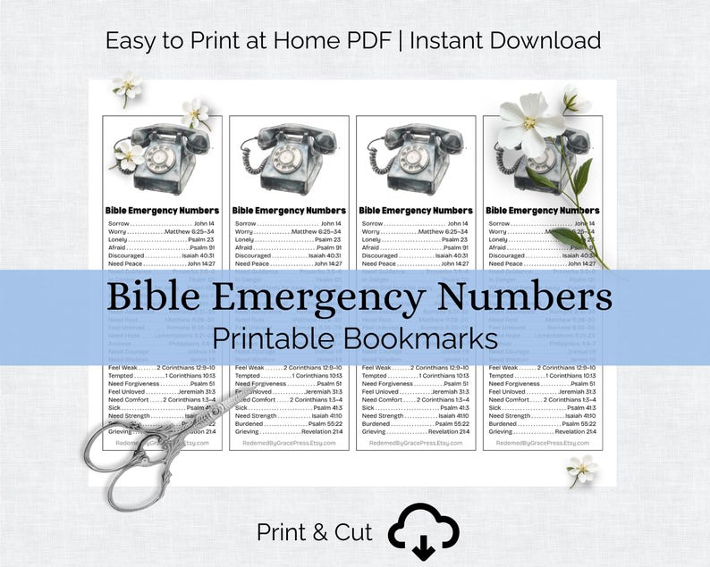 Bible Emergency Number Bookmark Set | Christian Printable Scripture ...