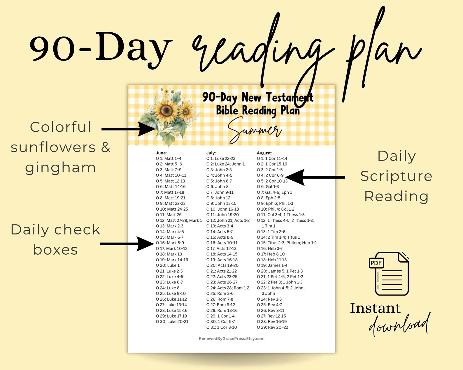 90 Day New Testament Bible Reading Plan Summer Printable Tracker PDF - Etsy