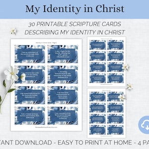 Cartões de Identidade em Cristo, Cartões de Oração Digitais, Cartões de Afirmação para Imprimir, Escrituras Encorajadoras para Mulheres
