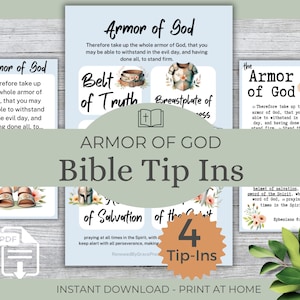 Peut inclure: Une impression numérique sur le thème de « l'Armure de Dieu », avec du texte et des illustrations de concepts bibliques. La conception comprend les mots « Ceinture de vérité », « Cuirasse de justice » et « Casque du salut ». Téléchargement imprimable.