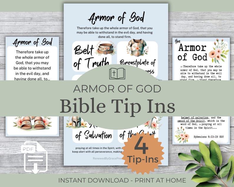 Armor of God Bible Tip-ins • Printable Study Inserts for Journaling ...