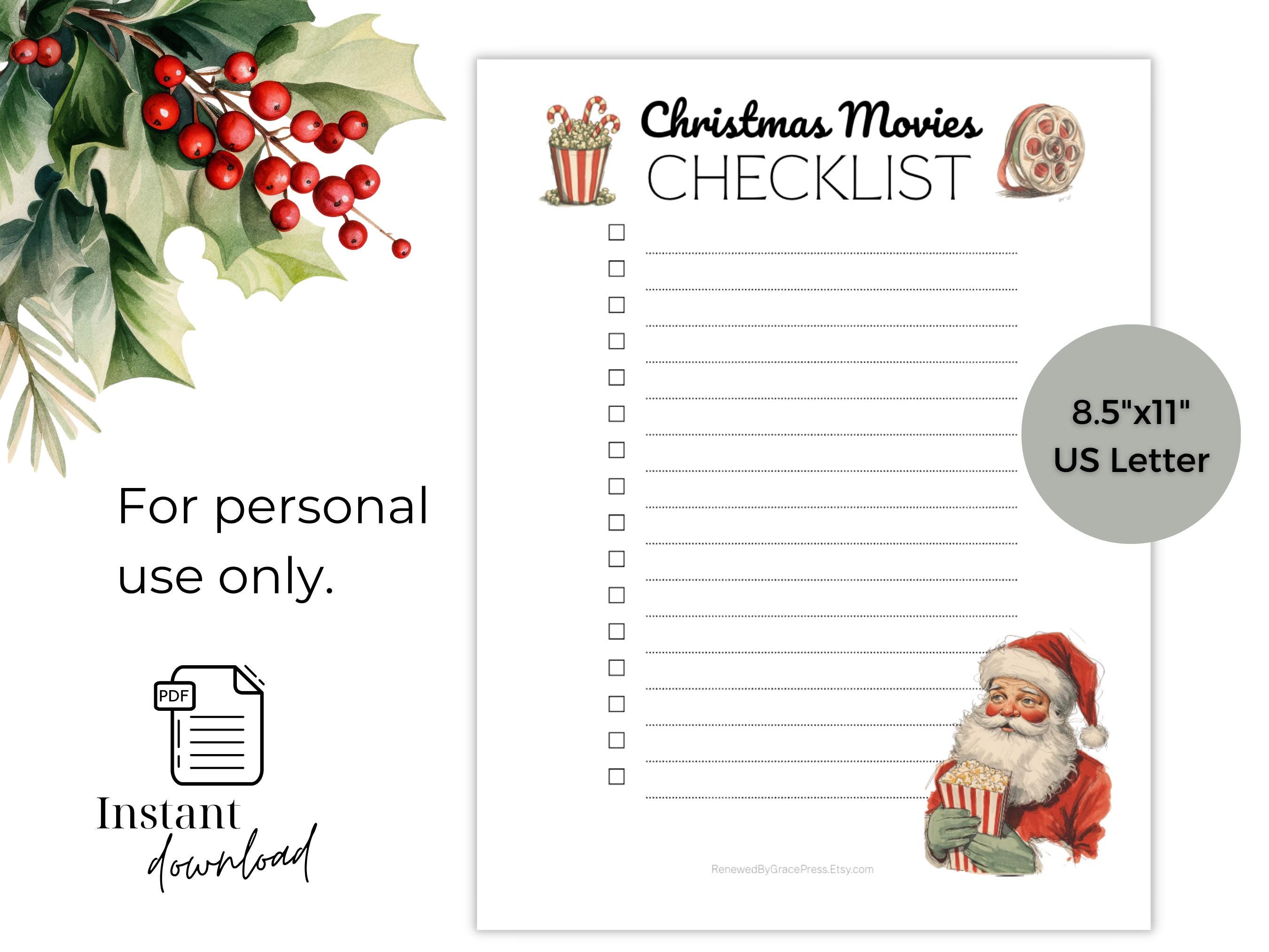 Christmas Movies Checklist Printable | Retro Watercolor Holiday Movie ...