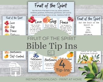 Conseils bibliques Fruit of the Spirit • Encarts d'étude imprimables pour un journal et des reliures de guerre