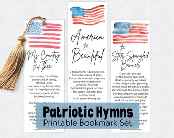 4th of July Church Handout Printable, Patriotic Hymn Bookmarks, Christian Memorial Day Veterans Day Activity PDF