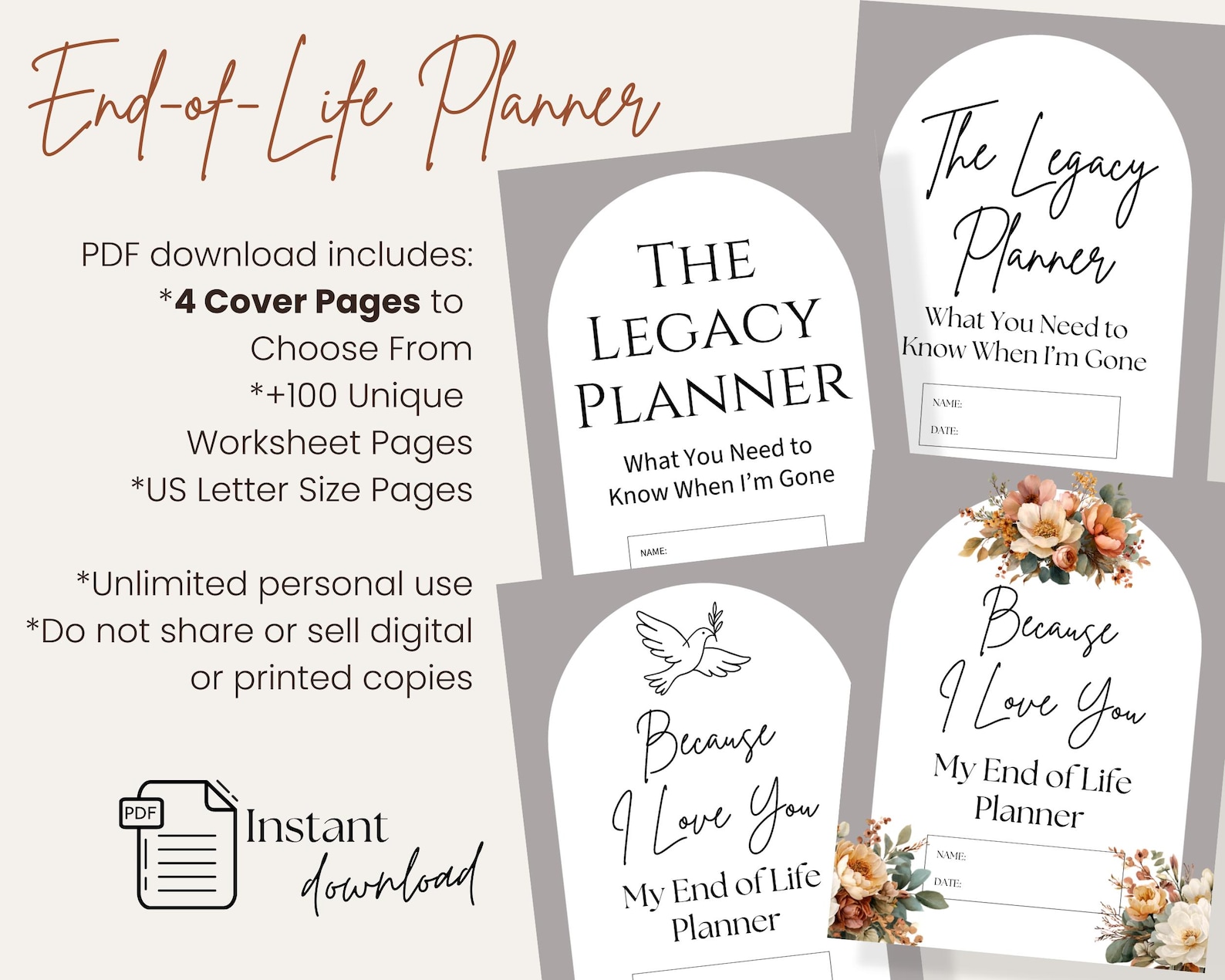 End of Life Planner Printable PDF • Emergency Binder, Legacy Planner ...