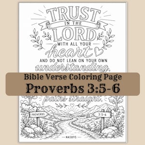 Proverbs 3:5-6 Coloring Page Printable PDF, Trust in the Lord Bible Verse Coloring Sheet, Christian Quiet Time Scripture Art