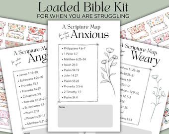 Kit biblique complet quand j'ai du mal, conseils bibliques, encarts de carte des Écritures, pages de journal de prières, journalisation biblique PDF imprimable
