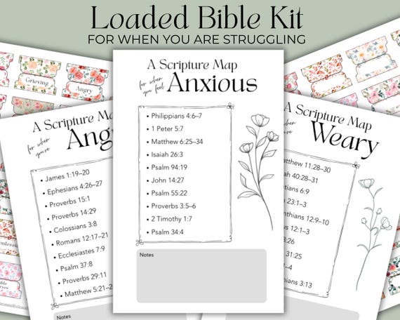 Loaded Bible Kit When I’m Struggling, Bible Tip Ins, Scripture Map Inserts, Prayer Journal Pages, Bible Journaling Printable PDF