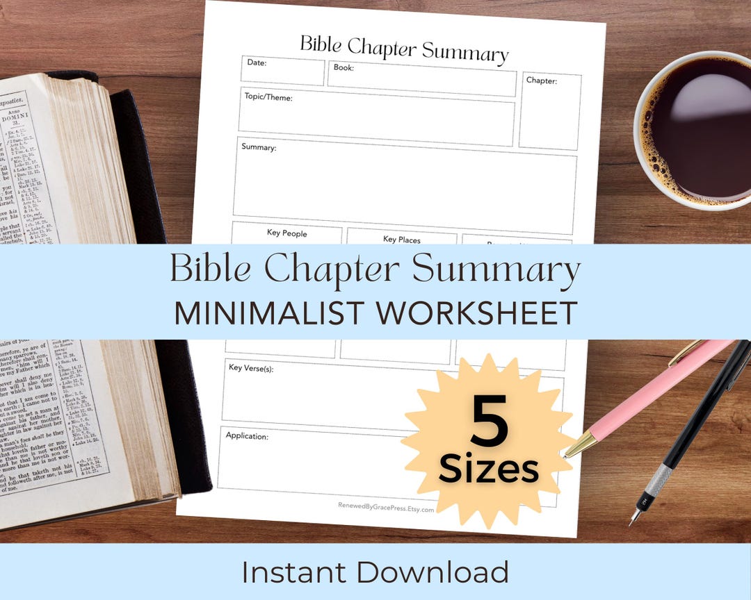 Bible Chapter Summary Worksheet Printable, Minimalist Bible Study ...