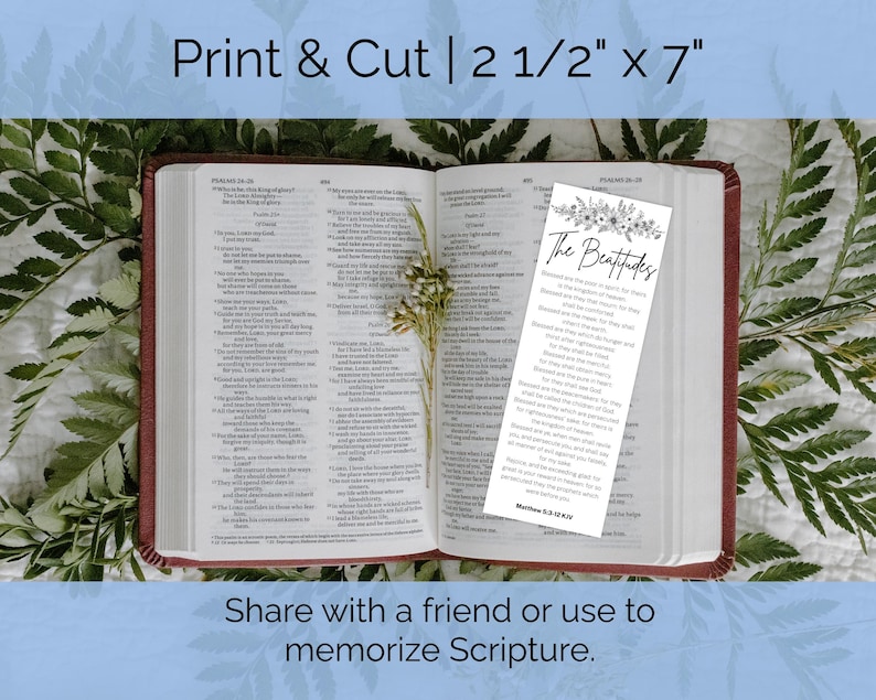 Scripture Memory Bookmark The Beatitudes Bookmark Printable KJV Bible Scripture Sermon on the ...