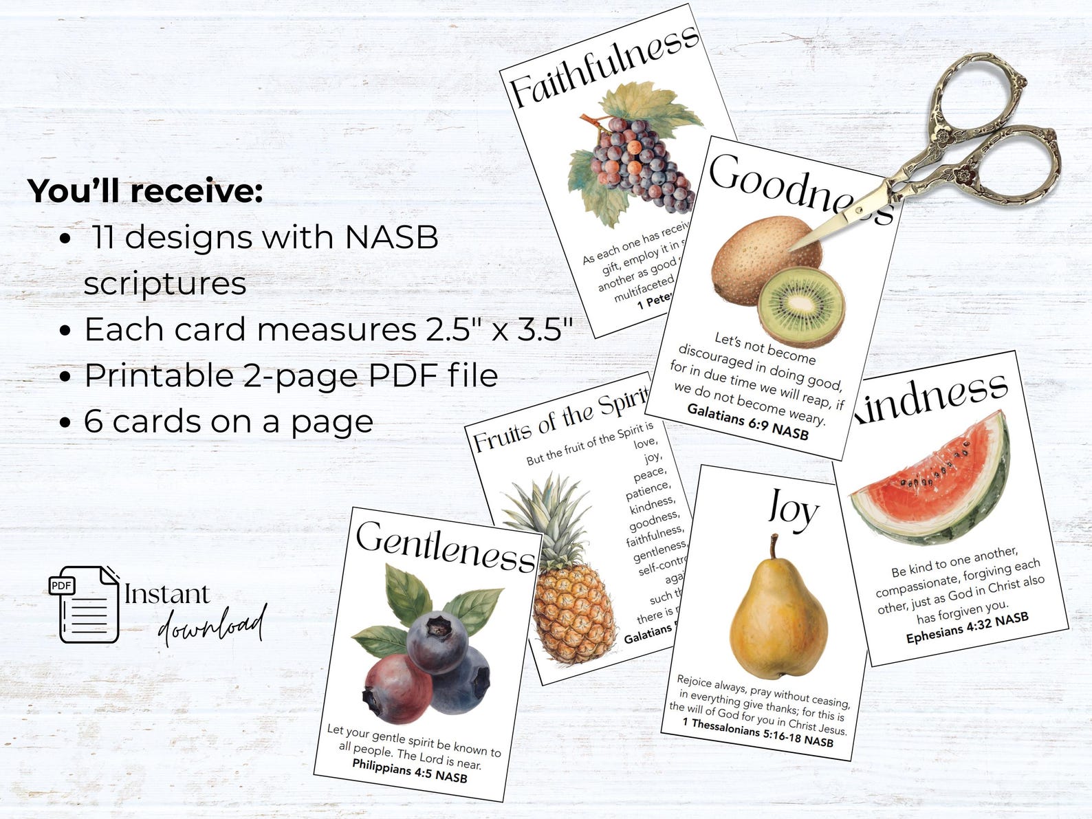 Fruit of the Spirit Scripture Cards Printable, Galatians 5 NASB Bible ...