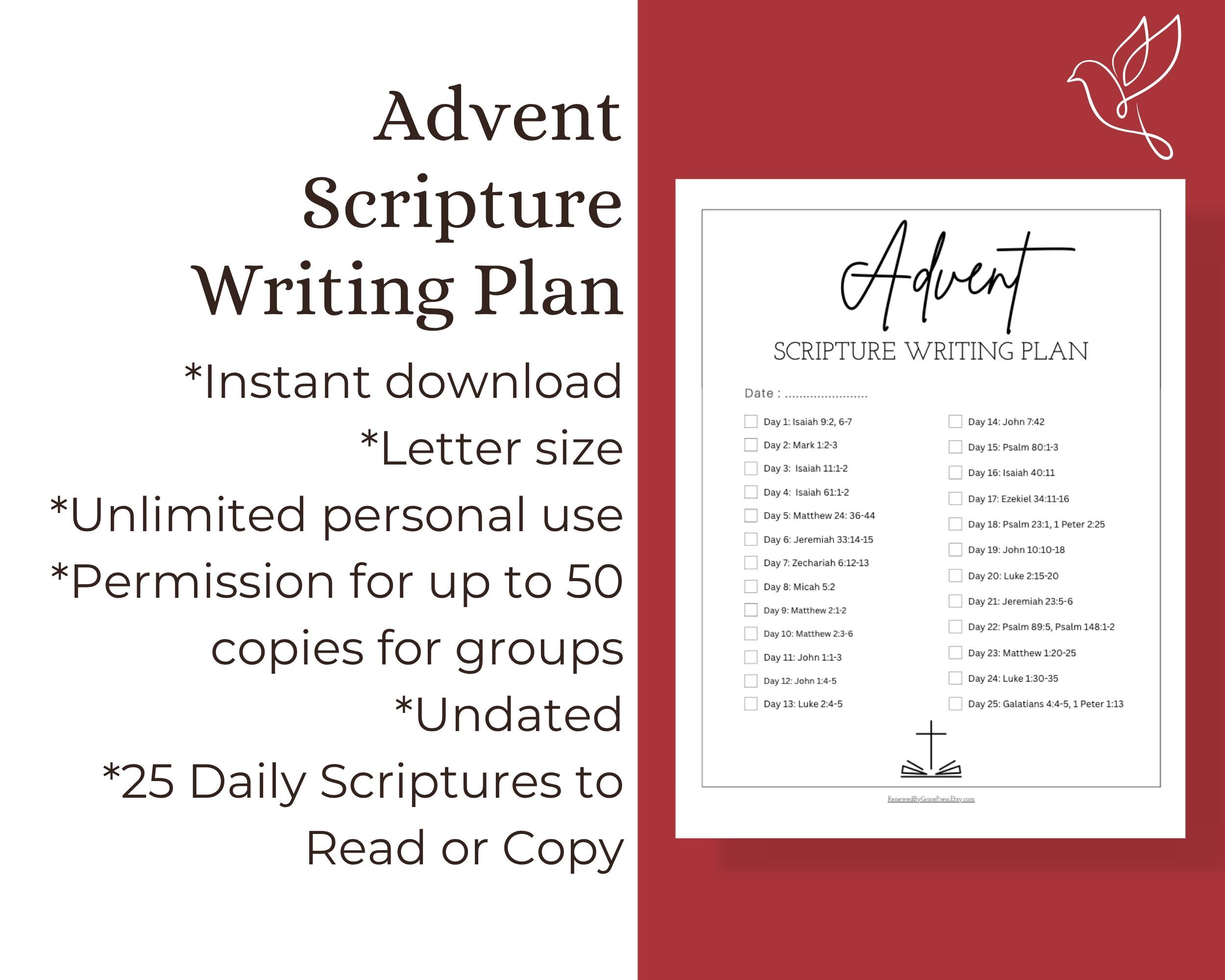 Advent Scripture Writing Plan, Printable Bible Study Guide, Christmas ...