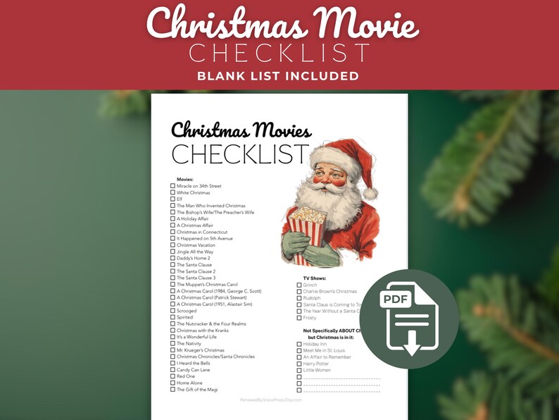 Christmas Movies Checklist Printable | Retro Watercolor Holiday Movie ...
