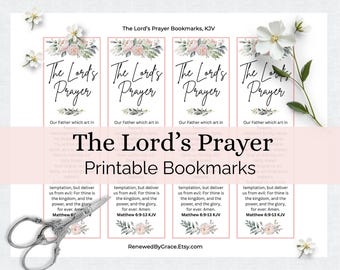 The Lords Prayer Bookmark Printable Christian Prayer Gift Bible Verse Bookmark Scripture Matthew 6 Pink Floral Bookmarks Mother's Day KJV