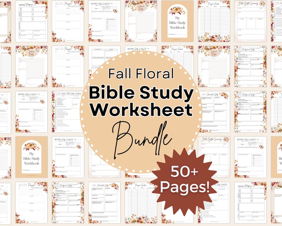 Fall Floral Bible Study Worksheets Bundle, Printable Bible Study ...