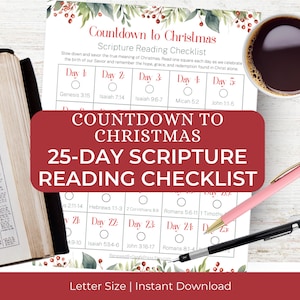 Countdown to Christmas Scripture Reading List, 25 Day Advent Calendar Printable Checklist