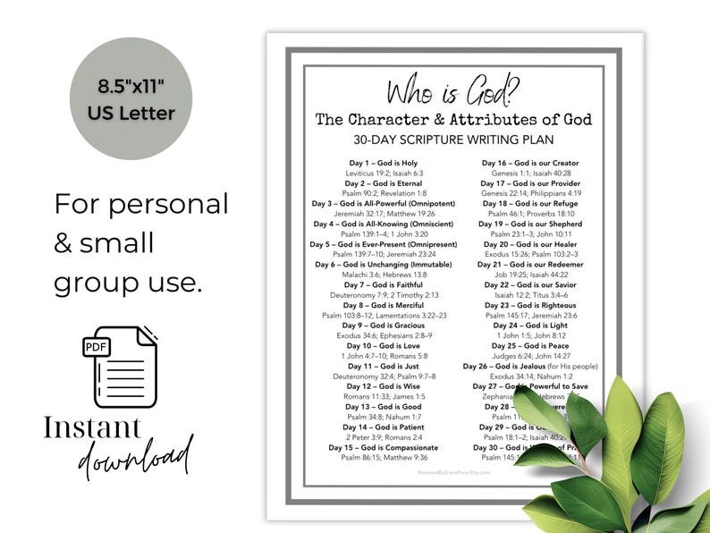 30-day Scripture Writing Plan | Attributes of God Bible Study Printable ...