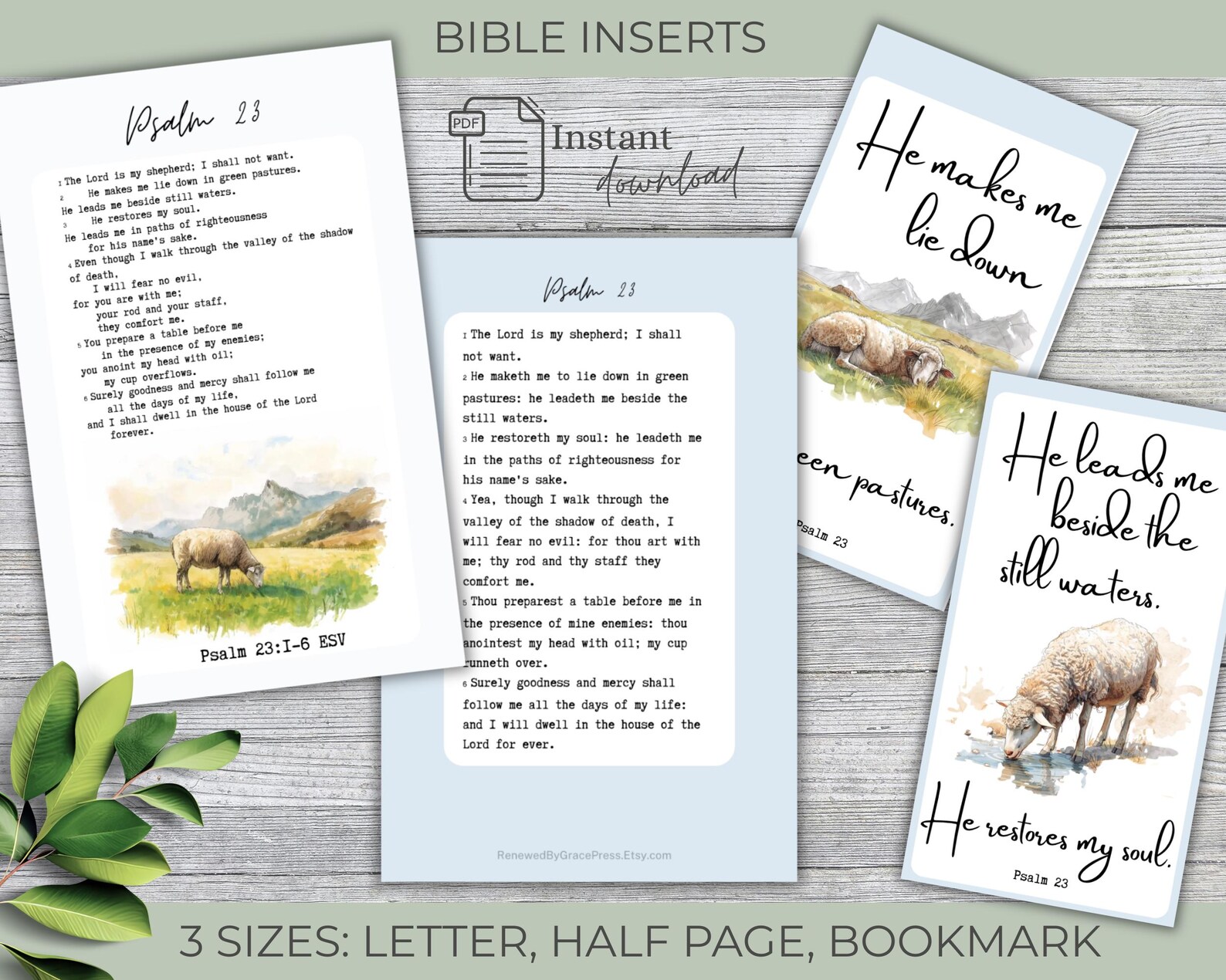 Psalm 23 Bible Tip Ins Printable | Bible Journaling Inserts | Loaded ...