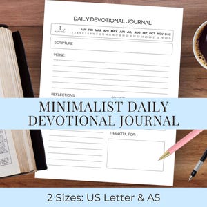 Minimalist Daily Devotional Journal Printable | Low Ink Bible Study & Prayer Pages | Christian Binder Journal PDF