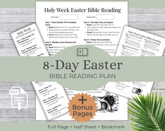 Holy Week Easter Bible Reading Plan Printable, Lent Bible Study, Christian Resurrection Day Scriptures