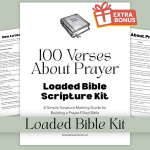 Loaded Bible Kit Prayer Printable, 100 Bible Verses About Prayer, Bible Tip Ins, ACTS Prayer Guide, Prayer Journal PDF