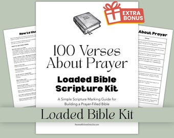 Loaded Bible Kit Prayer Printable, 100 Bible Verses About Prayer, Bible Tip Ins, ACTS Prayer Guide, Prayer Journal PDF