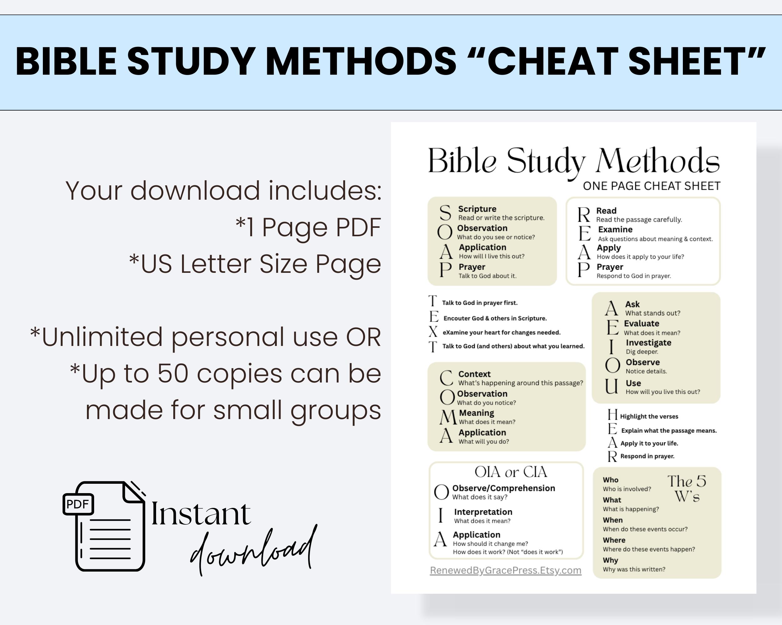 Bible Study Methods Cheat Sheet • Inductive Study Guide • Scripture ...
