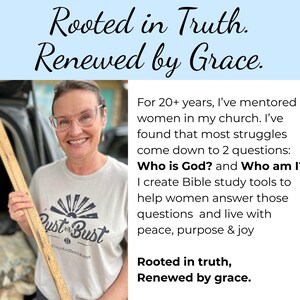 Puede incluir: Una camiseta de color claro con un estampado gr&aacute;fico oscuro que presenta un dise&ntilde;o de rayos de sol y el texto 'Rust or Bust'. La camiseta incluye el texto 'Rooted in Truth. Renewed by Grace.' y un p&aacute;rrafo sobre herramientas de estudio b&iacute;blico.