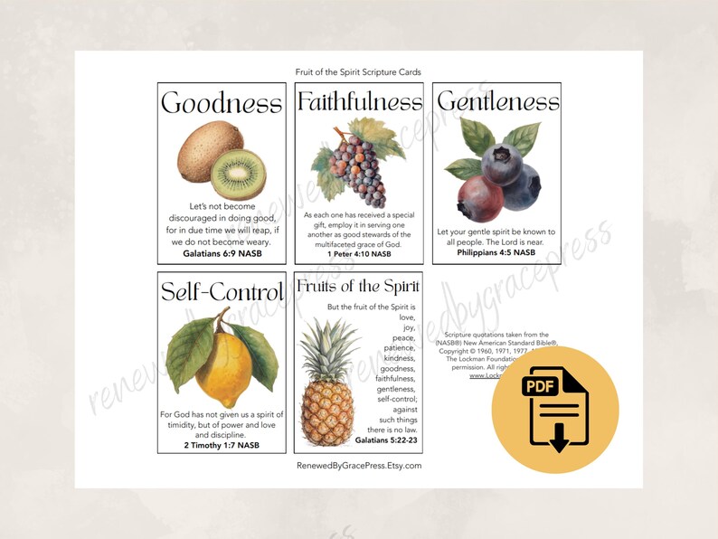 Fruit of the Spirit Scripture Cards Printable, Galatians 5 NASB Bible ...