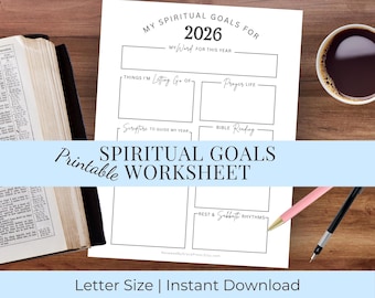 Spiritual Goals 2026 Worksheet Printable | Christian New Year Resolutions | Faith Planner | Scripture Journal Page