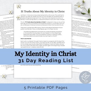 Identity in Christ Bible Reading Plan, Prayer Journal, 31 Truths Identity in Christ Devotional Journal, Printable Affirmation Worksheets
