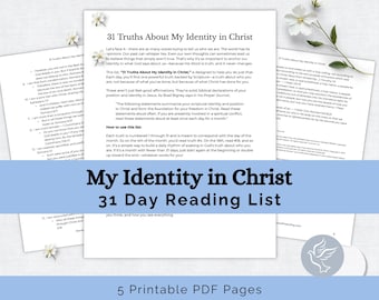 Piano di lettura della Bibbia "Identità in Cristo", diario di preghiera, 31 verità, diario devozionale "Identità in Cristo", fogli di lavoro di affermazioni stampabili