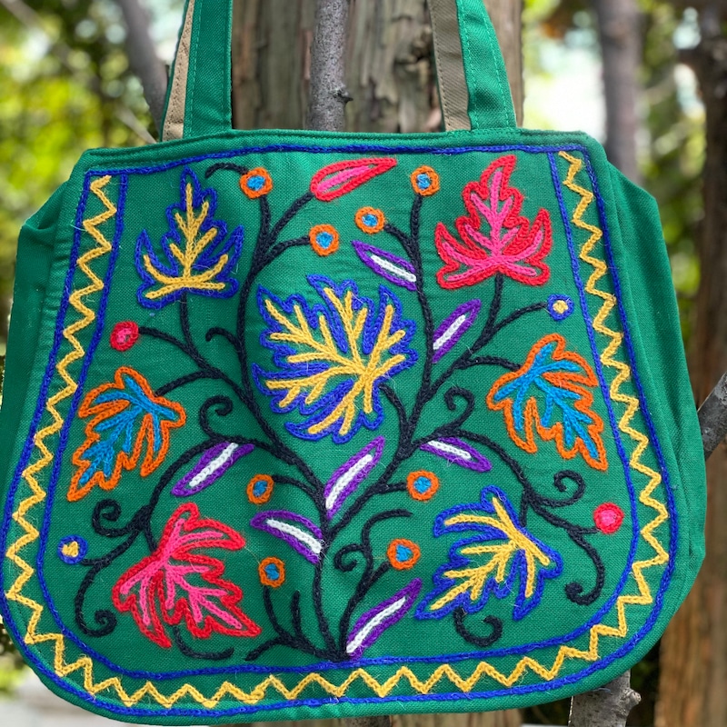 Green - Kashmiri Crewel Hand Embroidery Handbag 66