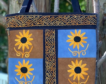 Sunflower Suede Messenger Floral Embroidered Shoulder Handbag